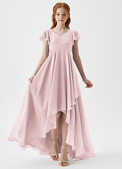 Azazie Caria Junior Blushing Pink A-Line Pleated Chiffon Dress image6