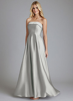 Azazie Lucienne Bridesmaid Dresses Silver A-Line Strapless Stretch Satin Convertible Dress image3