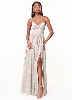 Azazie Zeya Brautjungfernkleider A-Linie V-Hals Gefaltet Chiffon Kleid Flieder Verträumt Blumig image1