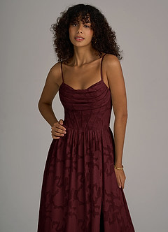 Azazie Lettie Bridesmaid Dresses Cabernet A-Line Corset Floral Burnout Dress image2