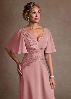 Azazie Milliat Mère de la mariée Robes Robe Trapèze en Mousseline de soie Dentelle Rose Poussiéreuse image5