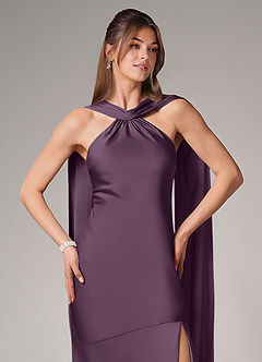 Azazie Kinsley Vestidos de madrinha de casamento Vestido Ameixa de Cetim elástico de sereia com Fenda Lateral image7