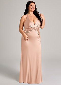 Azazie Valerie Jurken voor bruidsmeisjes Jurk van Stretch Satijn met Zeemeermin Geplooid Rosé Goud image10