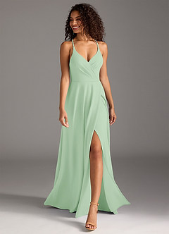 Azazie Davis Bridesmaid Dresses Dusty Sage A-Line Pleated Stretch Crepe Dress image4