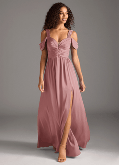 Azazie Lianne Bridesmaid Dresses Dusty Rose A-Line Off the Shoulder Stretch Satin Dress image2