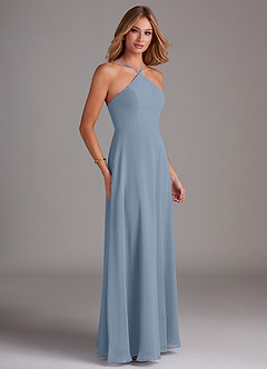 Azazie Bailey Bridesmaid Dresses Dusty Blue A-Line Halter Side Slit Chiffon Dress image6