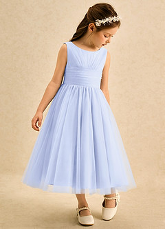 Azazie Macaron Robe Demoiselle D'honneur Fillette Robe Trapèze en Tulle Plissée Lavande image1