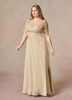 Azazie Raissa Mère de la mariée Robes Robe Trapèze en Mousseline de soie Dentelle Champagne image11