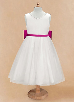 Azazie Seline Flower Girl Dresses Ivory Fuchsia A-Line Bow Tulle Dress image6