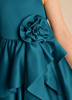 Azazie Hermia Blumenmädchenkleider A-Linie ärmellos Matte Satin Kleid Tintenblau image6
