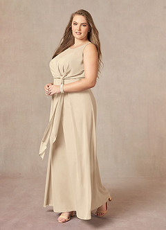 Azazie Marchioness Abiti per la Madre della Sposa Abito A-Line in Chiffon con Scollo a U a Pieghe Champagne image9