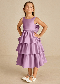 Azazie Margery Blumenmädchenkleider A-Linie Schleifen Stretch-Satin Kleid Blauregen image3