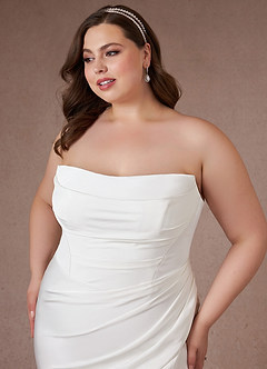 Azazie Marsella Vestidos de novia Vestido de Diamante Blanco de Satén con cara trasera de crepé de Corte Sirena con Sin tirantes image17
