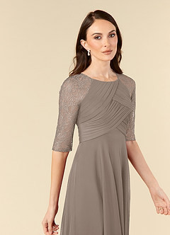 Azazie Gracelyn Mother of the Bride Dresses Taupe A-Line Lace Dress image5