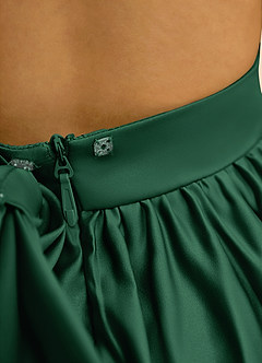 Azazie Nellia Abiti da Ragazza di Fiori Abito A-Line in Raso Opaco Fiocco Verde Scuro image7