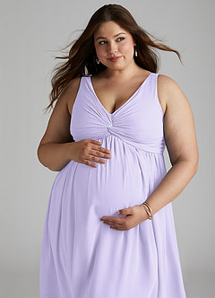 Azazie Yetta Maternity Bridesmaid Dresses A-Line V-Neck Gathered Chiffon Floor-Length Dress image8