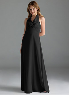 Azazie Tessie Junior Black A-Line Pleated Chiffon Dress image1