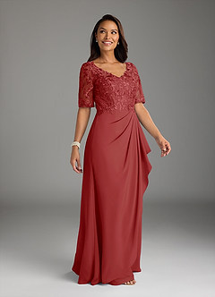 Azazie Amedeus Mother of the Bride Dresses Rust A-Line V-Neck Lace Chiffon Dress image3
