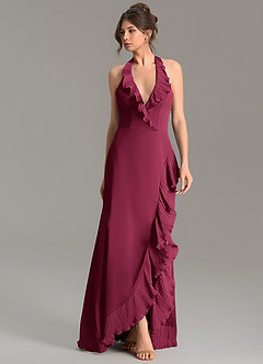 Azazie Mailon At-home Try On Dresses Burgundy Mermaid Ruched Stretch Satin Dress image2