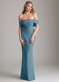 Azazie Lusinda Vestidos de madrinha de casamento Vestido Bermudas de Chiffon de sereia com Fora do ombro image4