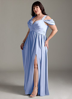 Azazie Lianne Bridesmaid Dresses Ice A-Line Off the Shoulder Stretch Satin Dress image13