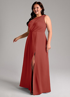 Azazie Phaedra Bridesmaid Dresses Terracotta A-Line One Shoulder Chiffon Dress image12