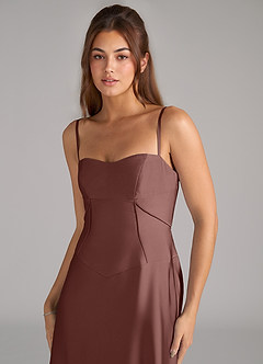 Azazie Valentine Jurken voor bruidsmeisjes Jurk van Stretch Satijn met A-Lijn Korset Espresso image6