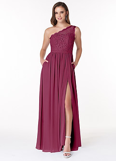 Azazie Demi Brautjungfernkleider A-Linie One-Shoulder Chiffon Kleid Maulbeerrot image1