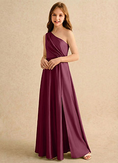 Azazie Puddles Girls Formal Flower Girl Klänningar Klä A-Line i Stretch Satin Ena axeln image4