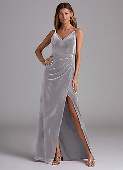 Azazie Leo Bridesmaid Dresses French Lilac Sheath Pleated Velvet Dress image3