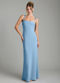 Azazie Ellia Bridesmaid Dresses Steel Blue A-Line Bow Chiffon Dress image1