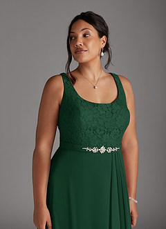 Azazie Ainsling vestidos de madre de la novia Vestido de Verde Oscuro de Gasa de Corte En A con Encaje Cuello Cuadrado image13