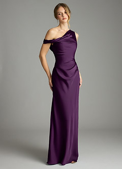 Azazie Emerson Abiti da Damigella Abito Sirena in Raso Elasticizzato a Spalla Scoperta Uva image5