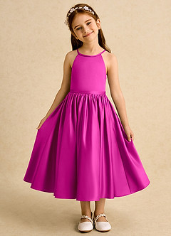 Azazie Indi Final Sale Powder Pink A-Line Bow Matte Satin Dress image5