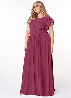 Azazie Daphne Modest Bridesmaid Dresses A-Line Ruffled Chiffon Floor-Length Dress image8