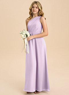 Azazie Phaedra Junior Frosted Lilac A-Line Pleated Chiffon Dress image5