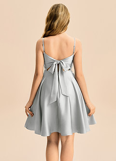 Azazie Miko Junior Silver A-Line Pleated Stretch Satin Dress image2