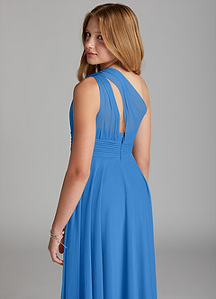Azazie Charlize Junior Blue Jay A-Line Mesh Dress image5