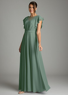 Azazie Daphne Modest Bridesmaid Dresses A-Line Ruffled Chiffon Floor-Length Dress image3