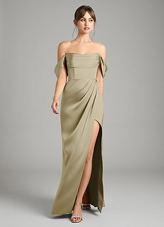 Azazie Johana Vestidos de damas de honor Vestido de Musgo Verde de Satén Elástico de Corte Sirena Convertible con Vestidos sin tirantes image5