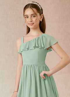Azazie Mango Junior Abito A-Line in Chiffon Increspato Agave image4