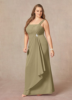 Azazie Weisz Mother of the Bride Dresses Moss Green A-Line Square Neckline Pleated Chiffon Dress image11