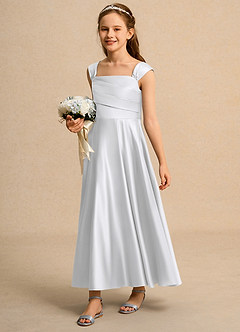 Azazie Bundle Junior Formal vestidos de niña de las flores Vestido de Blanco de Satin Mate de Corte En A con Plisado image5