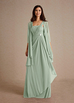 Azazie Clinton Mother of the Bride Dresses Dusty Sage A-Line Pleated Mesh Dress image5