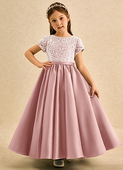 Azazie Cashew Blumenmädchenkleider Ballkleid mit ärmel Matte Satin Kleid Roségold image2