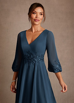 Azazie Ana Mother of the Bride Dresses Dark Navy A-Line Lace Chiffon Dress image5