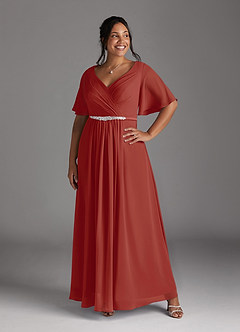 Azazie Tricia Mother of the Bride Dresses Terracotta A-Line V-Neck Pleated Chiffon Dress image10