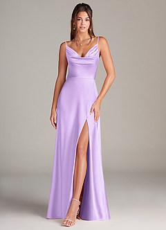 Azazie Sarella Robes de demoiselle d'honneur Robe Trapèze en Satin extensible Plissée Lilas image1
