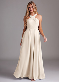 Azazie Dixie Bridesmaid Dresses White Alabaster A-Line Halter Pleated Chiffon Dress image3