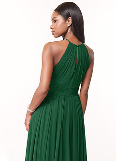 Azazie Cherish Vestidos de damas de honor Vestido de Verde Oscuro de Gasa de Corte en A con Plisado image5